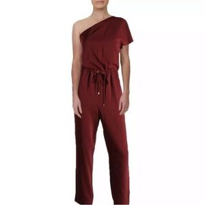Ralph Lauren Elegant One-Shoulder Burgundy Jumpsuit Size 14.